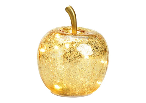 Manzana dorada de cristal con luz led